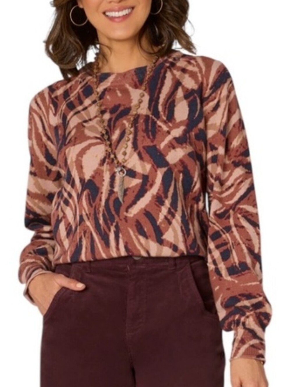 Democracy Rust Brown & Black Multi-Pattern Long Sleeve Sweater